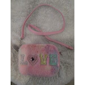 Pink Faux Fur Love Heart Glitter Crossbody Bag Pastel Tie Dye Rhinestone